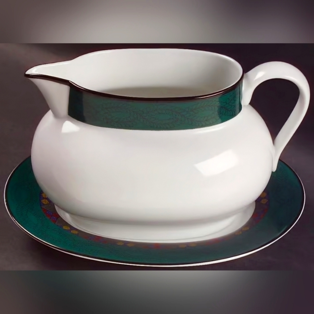 Dansk | Quilted Emerald Braid | Gravy Boat & Under Plate | Vintage | Very Rare